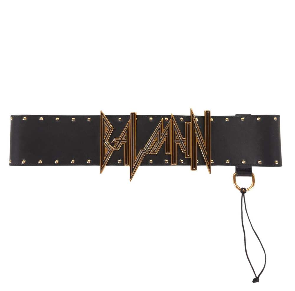 Balmain Statement Logo Lion Head Stud Leather Belt US S FR 36  Womens Black Gold